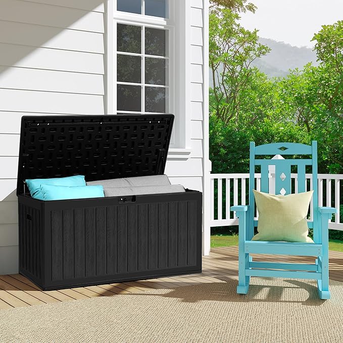 YITAHOME 90 Gallon Double-Wall Deck Box with Side Handles, Outdoor Large Storage for Patio Furniture Cushions, Garden Pool Accessories, Water Resistant & Lockable