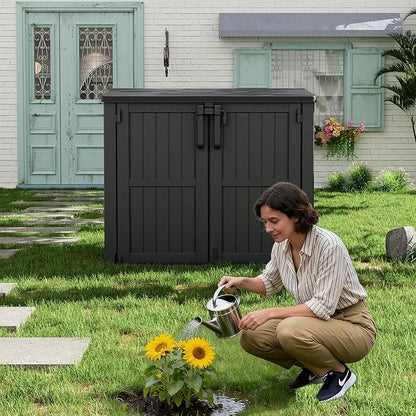Light Gray Outdoor Resin Storage Shed 36 Cu. Ft. Garden Horizontal Storage Extra Large Capacity Weather Resistant Storage Box, Lockable Resin Waterproof Shed for Garbage Cans, Garden Tools