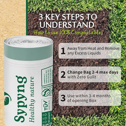 Compostable Kitchen Waste Trash Bags 3-4 Gallon (100 Pack) Heavy Duty 100% Biodegradable White Compost Bags for Countertop Bin, ASTM D6400, BPI & OK Compost HOME Certified, Eco-Friendly & Recyclable