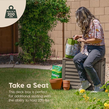 IRIS USA 35 Gallon Outdoor Deck Box, Lockable, Weather-Resistant, Brown | UV-Protected, Waterproof Resin, Patio Storage for Cushions, Garden Tools & Packages