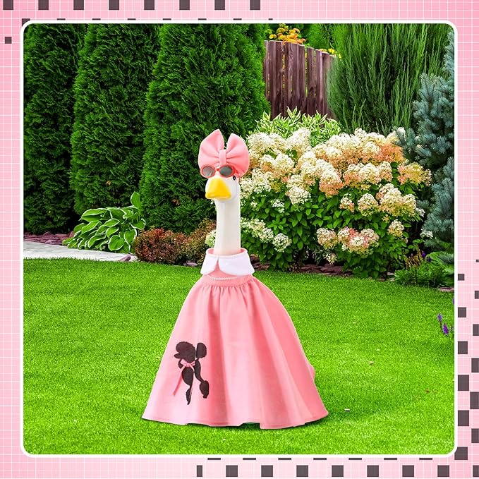 Outus Halloween 50s Goose Outfits Funny Poodle Skirt for Porch Goose 23 Inch Holiday Lawn Geese Cloth for Halloween 50s Vintage Party Yard Garden Outdoor Decoration