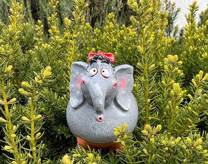 Ceramic Garden Decor - Elephant Lawn Stake - Outdoor Statue - Perfect, Unique Gifts for Gardeners Woman, Men, Yard Gifts - Handmade, Frostproof