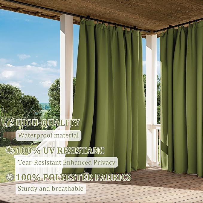Gazebo Universal Replacement Privacy Curtain,12'×20' Gazebo Outdoor Waterproof Curtains, 4-Panels Sidewall Curtains with Double Zipper for Patio Canopy, Garden and Backyard (Curtain Only)