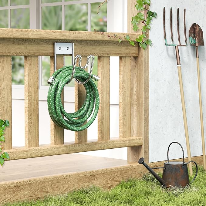 Stainless Steel Garden Hose Holder - Silver SS304 Water Hose Holder - Wall Mounted Hose Hanger Heavy Duty for Water Hose Extension Cords Vacuum Hose, Anti-Rust (1 Pack)