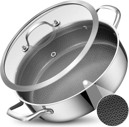 LOLYKITCH 5-Quart Deep Frying Pan with Lid | 12 Inch | Riveted Handles | Ceramic Nonstick | Tri-Ply Stainless Steel Skillet | Saute Pan | Hybrid Cookware | Oven & Induction Ready | 3-5 Servings