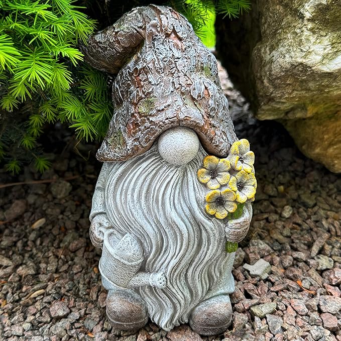 Mood Lab Garden Gnome - Key Hider Gnome Figurine - 9.25 Inch Lawn Statue - for Outdoor or House Decor