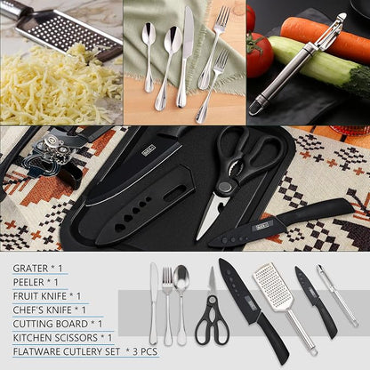 Wesqunie Camping Cookware Cooking Utensils Set - 25Pcs Camp Kitchen Essentials Kit, Portable Outdoor Camper Gear Accessories, Overland Equipment for RV Picnic Grill | Portable Camping Essentials, Stainless Steel Cookware Kit, Compact Storage for Camper...
