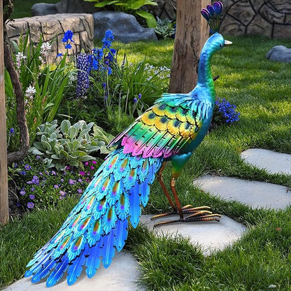 chisheen Peacock Statue Garden Decor Metal Peacock Yard Art Lawn Decoration Outdoor Sculpture Housewarming Birthday Gifts for Women,Mom,Grandma