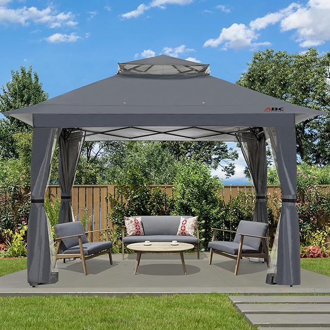 ABCCANOPY 13x13 Pop Up Gazebo, Outdoor Canopy Tent, Instant Screened Shelter with Mosquito Netting for Patio, Garden, Backyard, Party, Camping (Dark Gray)