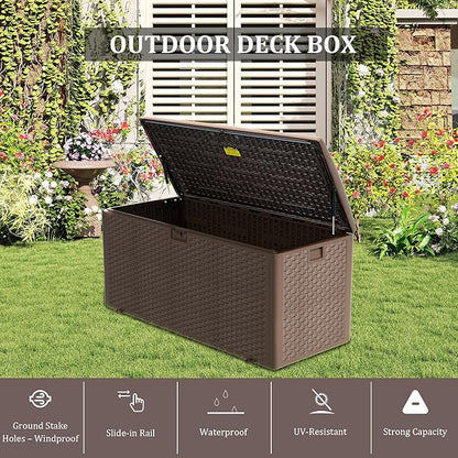 180GAL PRO Brown Blow - Molded Outdoor Deck Box with Lock Hole- Waterproof, SGS - Certified UV Resistance, Professional - Grade Storage for Garden Machinery and Large - Scale Outdoor Equipment