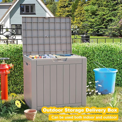 30 Gallon Resin Deck Box, Lockable Outdoor Storage Box for Patio Cushions Storage Furniture,Garden Tools, Pool Supplies, Weatherproof and UV Resistant- Grey