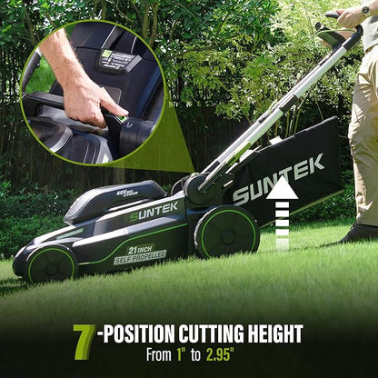 SUNTEK 40V 21-Inch Cordless Lawn Mower, Upgarded Battery Powered Self-Propelled Lawn Mowers, 2 x 4.0Ah Lithium-ion Battery and Rapid Charger Included, Digi-Brushless, APP Compatible, SLM4521