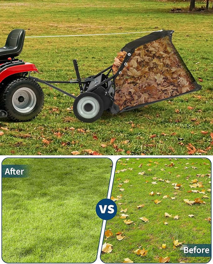 48" Lawn Sweeper Tow Behind, Heavy Duty Yard Sweeper Pull Behind with 25 Cu.Ft Large Hopper & Adjustable Sweeping Height, Universal Leaf Grass Collector for Tractor ATV UTV, Black