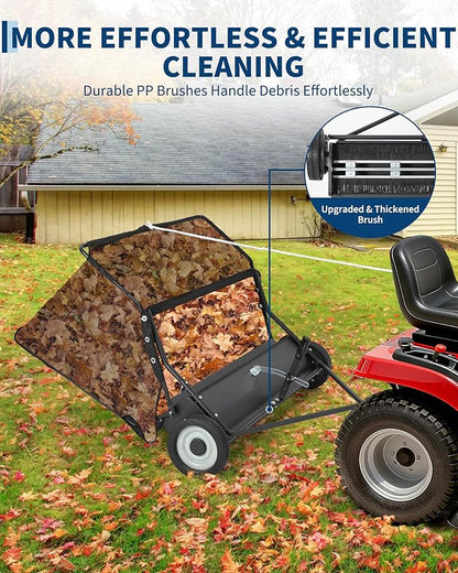 42" Lawn Sweeper Tow Behind, Heavy Duty Yard Sweeper Pull Behind with 21 Cu.Ft Large Hopper & Adjustable Sweeping Height, Universal Leaf Grass Collector for Tractor ATV UTV, Black