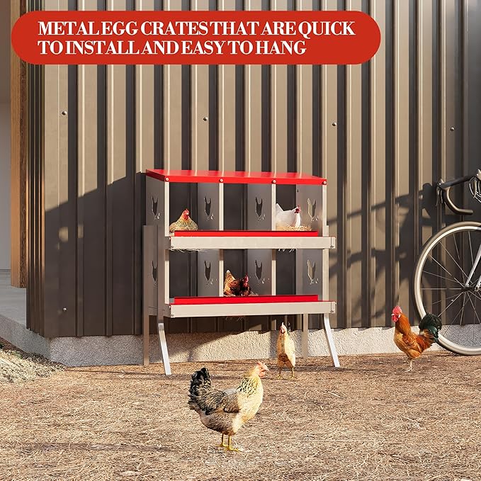 Chicken Nesting Box,6 Compartments Galvanized Steel Metal Chicken Laying Box with Roll Out Egg Collection,Wall Mount Chicken Nesting Boxes,Easy Egg Collection, Hen Roosting Boxes