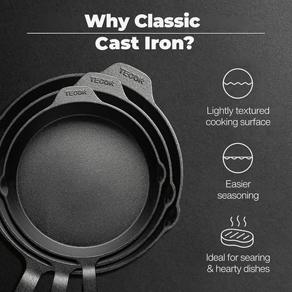 Classic Cast Iron Skillet 12 Inch | No PFAS I German-Engineered | Naturally Non-Stick Cast Iron Pan Set | Oven Safe Skillet | Cast Iron Cookware Set | 20-Year Refund I Steak Pan