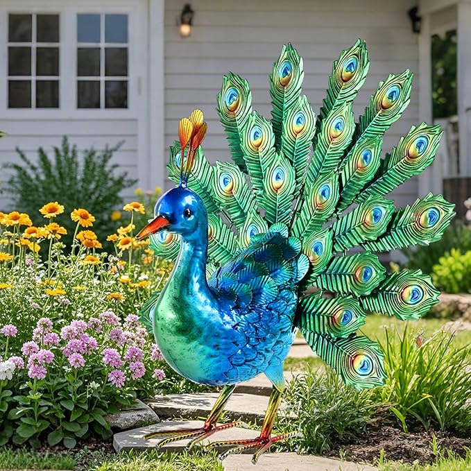 Metal Peacock Decor Garden Statue Yard Art Outdoor Sculpture for Lawn Patio Backyard Decoration,Housewarming Birthday Gifts for Women