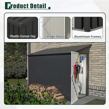 8x4 FT Outdoor Storage Shed, Metal Shed with Lockable Door, Sloping Roof, All-Weather Lean to Resin Shed for Garden, Backyard, Patio, Lawn (Black)