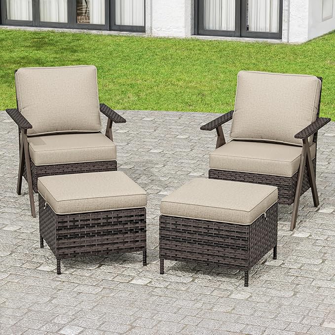 Outdoor Patio Wicker Chair Set of 2, Bistro Chair Set Patio Conversation Sets for Garden Lawn & Poolside