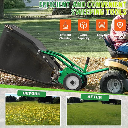 48" Lawn Sweeper Tow Behind - Pull Behind Grass Catcher with 25.16 cu. ft Large Hopper, Heavy Duty Leaf & Grass Collector, Adjustable Brush Height Lever and Dumping Rope, Lawn and Yard Cleanup Tool
