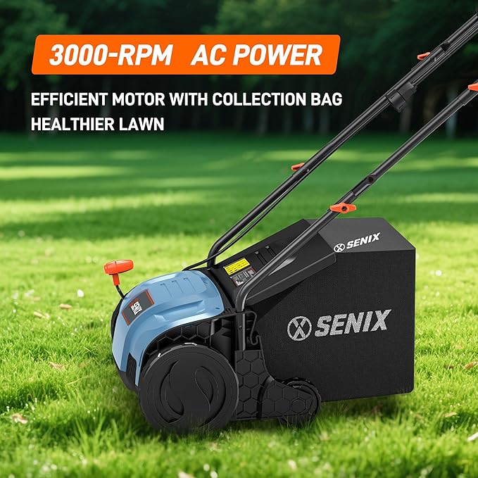 SENIX 12 Amp 13-Inch Corded Electric Dethatcher and Scarifier with Collection Bag,Lawn Care Equipment for Removing Thatch and Improving Yard Growth,Garden Tool Gifts(SCE12-L1)