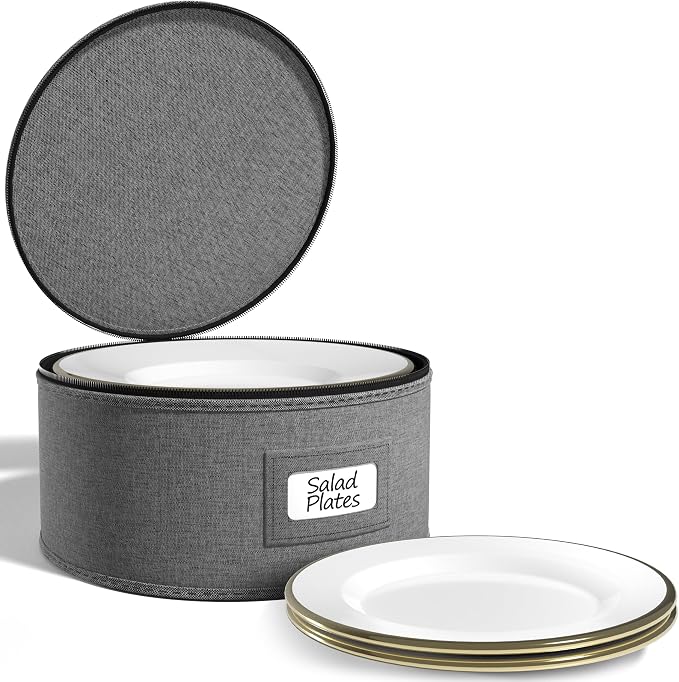 Sorbus China Storage Container – Dinnerware Organizer for Bowl Plate Storage with Lid (Holds Service for 12) with Felt Protectors – 9" x 6"