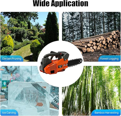 Gasoline Chainsaw, 25.4CC 2-Stroke 900W 12 Inch Gas Powered Chainsaw Handheld Gasoline Chainsaws Single Cylinder Air-cooled Cordless Petrol Chain Saws for Wood Cutting Tree Stump Trimming