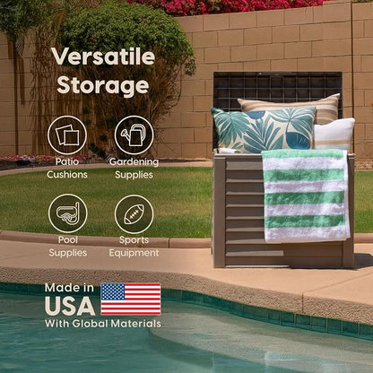 IRIS USA 35 Gallon Outdoor Deck Box, Lockable, Weather-Resistant, Brown | UV-Protected, Waterproof Resin, Patio Storage for Cushions, Garden Tools & Packages