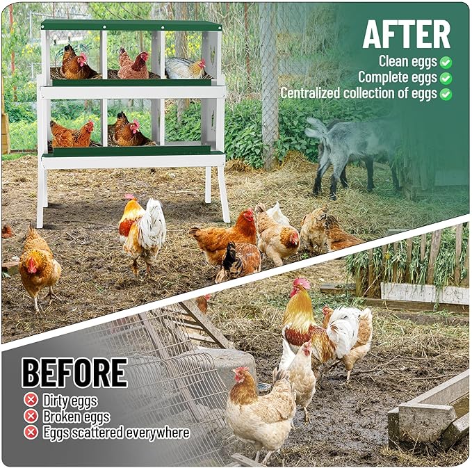 Chicken Nesting Boxes,6 Compartments Galvanized Steel Metal Laying Boxes with Leg,Pull-Out Egg Box Easy Egg Collection & Clean,Wall Mount Suitable for Farm Chicken House,Green