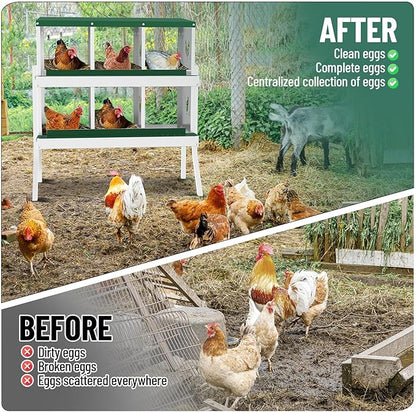 Chicken Nesting Boxes,6 Compartments Galvanized Steel Metal Laying Boxes with Leg,Pull-Out Egg Box Easy Egg Collection & Clean,Wall Mount Suitable for Farm Chicken House,Green