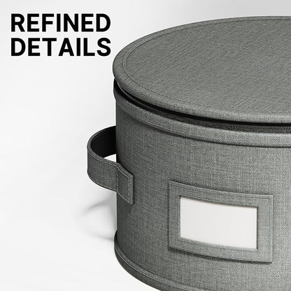 Hard Shell China Storage Containers – 5 Piece Set for Storing Dinner Plates, Salad Plates, Mugs, Quilted Dividers for Safe Moving and Seasonal Storage, Grey