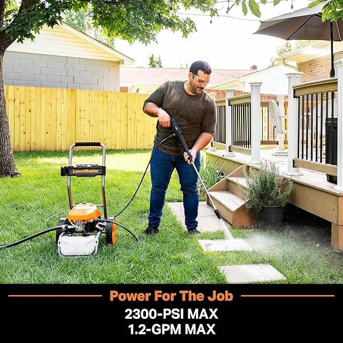 LawnMaster LT2100B Electric Pressure Washer 2300 PSI MAX 13 Amp 1.2 GPM CSA Certified with 5 Nozzles Powerful Storage Organization