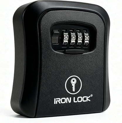 Iron Lock® Medium Wall Mount Combination Key Lock Box, Outdoor (Black) | Screw-in wall mount (4 screws + 4 anchors) — not magnetic, does not hang; weather-resistant zinc alloy, includes key hanger