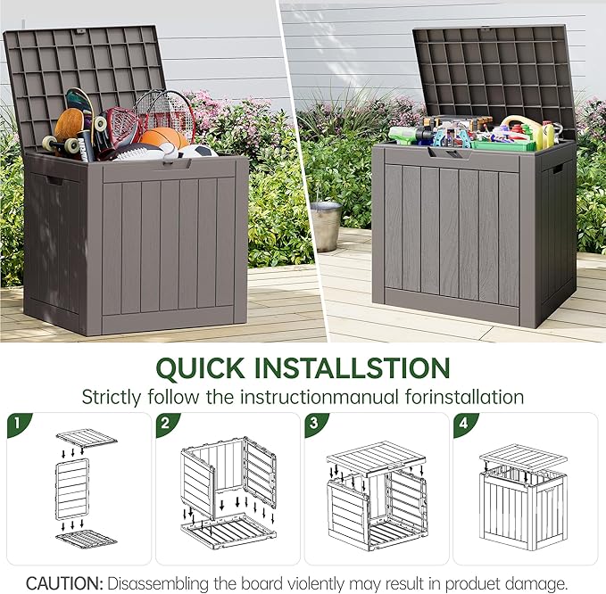 KAMABOKO 32 Gallon Outdoor Storage Box 2 Pack All-Weather Deck Box for Patio Furniture, Package Deliveries, Garden Tools, Pool Supplies & Cushions, Grey