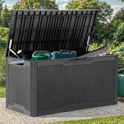 YITAHOME 100 Gallon Outdoor Storage Box, Large Water Resistant Resin Deck Box, Indoor Outdoor Lockable Storage Container for Patio, Garden, Cushions, Tools, Equipment (Black)