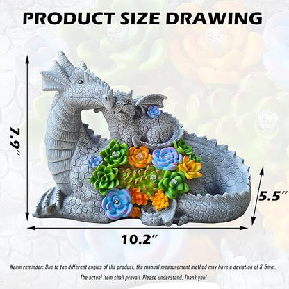 Solar Dragon Statue with LED Lights, Dargon Lover Gifts with Succulent and 6 LED Lights for Outdoor,Solar Dragon Decor for Yard, Garden and Patio, Unique Garden Statue for Mom Grandma