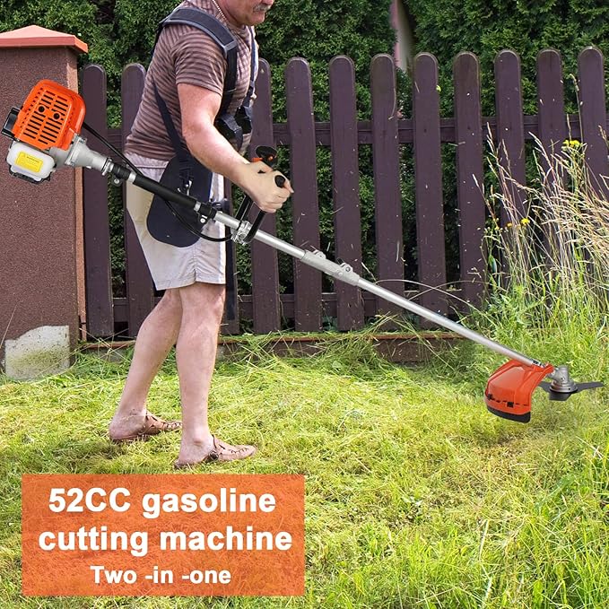 52cc 2-Stroke Gas Weed Wacker with 1.2L Fuel Tank, 2.2KW/8500RPM Weed Eater with Multi Accessories and Sharp Blade, Grass Trimmer for Villa, Garden, Community, Lawn, Park (Red 2)