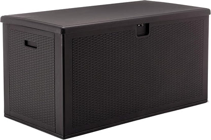 BTEXPERT 150 Gallon Large Resin Deck Box, Outdoor Storage Container for Patio Furniture Cushions Garden Tools Pool Toys Sports Equipment Waterproof Lockable Stainless Steel Metal insert rod