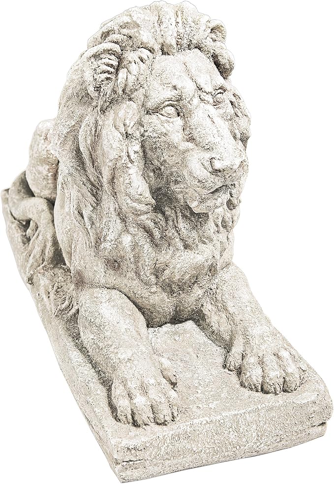 Design Toscano Lyndhurst Manor Lion Sentinel Outdoor Garden Statue, 27 Inch, Resin, Antique Stone Finish