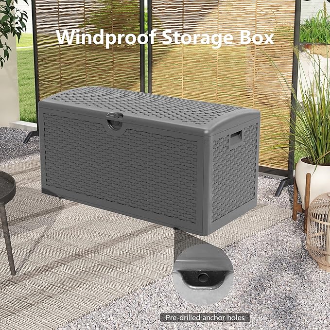 80 Plus Gallon Resin Deck Box, Waterproof Outdoor Storage Bin for Patio, Poolside, and Garden, Lockable & UV-Resistant, Ideal for Small Spaces, Black