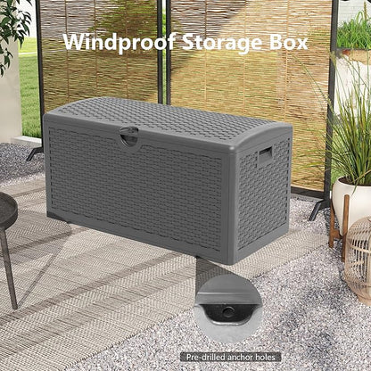 80 Plus Gallon Resin Deck Box, Waterproof Outdoor Storage Bin for Patio, Poolside, and Garden, Lockable & UV-Resistant, Ideal for Small Spaces, Black