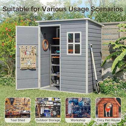 Gizoon 5x3 FT Outdoor Storage Shed with Lockable Door, Resin Weatherproof Plastic Garden Shed with Floor & Ventilation, Backyard Shed for Patio, Lawn Tools, Bike, and Toys