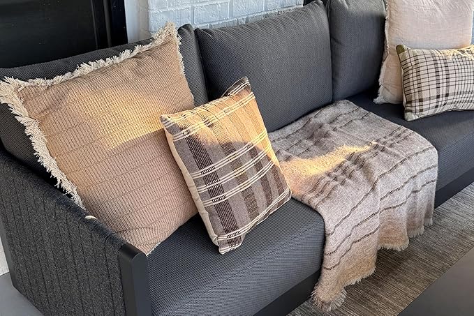 PURPLE LEAF Patio Furniture Set 6 Pieces Outdoor Conversation Sets PP Rope Patio Sofa with Cushions and Pillows Manual Weaving Deep Seating Furniture for Porch Lawn Backyard Gray
