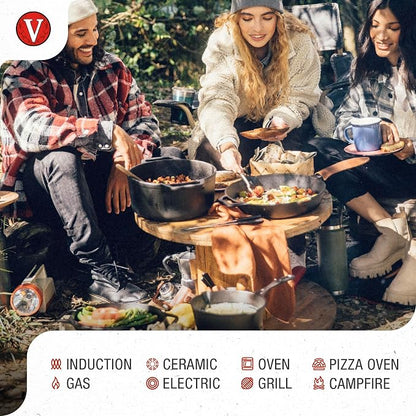 Victoria 6-Quart Cast Iron Dutch Oven with Lid and Dual Loop Handles, Seasoned with Flaxseed Oil, Made in Colombia,Black