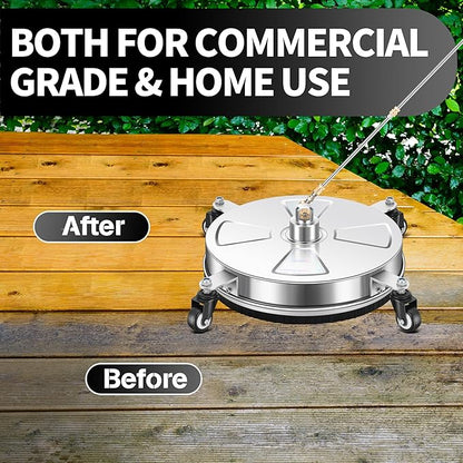 15" Pressure Washer Surface Cleaner with 4 Wheels - Stainless Steel Surface Cleaner for Pressure Washer Attachment for Concrete, Patio, Sidewalk, Deck, Driveways and Daily Washing - PWS 15