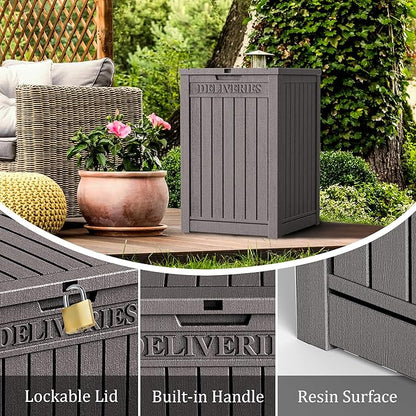 55 Gallon Plus Lockable Resin Deck Box, Waterproof Outdoor Storage Box for Patio Furniture, Garden Tools, Pool Accessories, UV-Resistant Outside Delivery, Grey