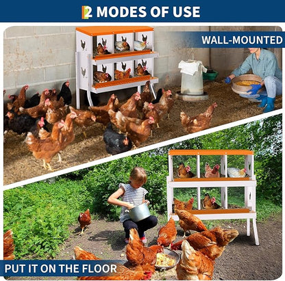6 Compartment Chicken Nesting Box, Wall Mount Hen Laying Boxes with Legs & Removable Trays, 6-Hole Galvanized Steel Metal Hanging Poultry Nest for Backyard, Farms, and Chicken Coop, Egg Collection