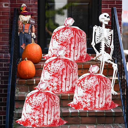 CNhoqc Halloween Lawn Leaf Bags - 8Pcs Halloween Bloody-Themed Thick Plastic Garbage Bags with Twist Ties, Fall Yard Leaf Trash Equiement, Reusable Plastic for Garden Outdoor Decorations Party Favor