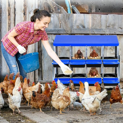 Chicken Nesting Box, 8 Compartment Roll Away Egg Laying Box for Hens, Wall Mounted & Freestanding (2 Modes of Use), Easy Egg Collection, Cleanable Pull Out Nesting Box, Blu, WL