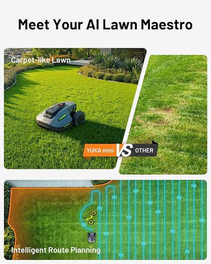 Mammotion YUKA Mini 700H Robot Lawn Mower with Replacement Blades, Reception 0.17 Acre, Max.0.35 Acre, Ultrasense AI Vision+ RTK, App Control, 50% Slope, Cutting Height 2''~3.5'', 15 Mowing Zones